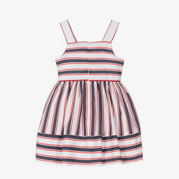 Patachou-Girls White & Blue Striped Cotton Dress | Childrensalon Outlet