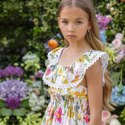 Patachou-Girls White Botanical Cotton Dress | Childrensalon Outlet