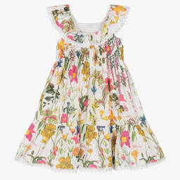 Patachou-Girls White Botanical Cotton Dress | Childrensalon Outlet