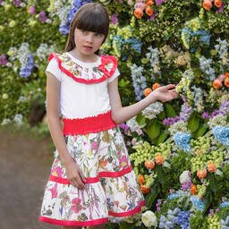 Patachou-Белая хлопковая юбка с цветами | Childrensalon Outlet