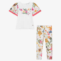 Patachou-Girls White Botanical Floral Leggings Set | Childrensalon Outlet