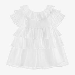 Patachou-Girls White Chiffon Plumeti Dress | Childrensalon Outlet