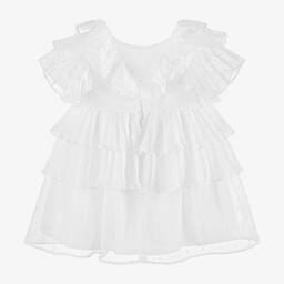 Patachou-Girls White Chiffon Plumeti Dress | Childrensalon Outlet