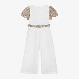 Patachou-جمبسوت مزين بترتر شيفون لون أبيض وفضّي للبنات | Childrensalon Outlet