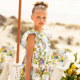 Patachou-فستان شاطئ قطن بوبلين لون أبيض | Childrensalon Outlet