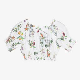 Patachou-بلوز قطن تويل لون أبيض للبنات | Childrensalon Outlet