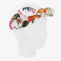 Patachou-Girls White Cotton Botanical Bow Headband | Childrensalon Outlet