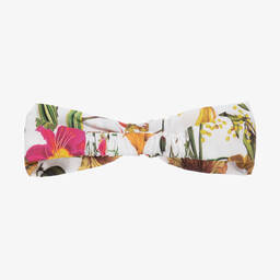 Patachou-Girls White Cotton Botanical Bow Headband | Childrensalon Outlet