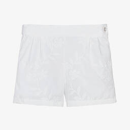 Patachou-Girls White Cotton Embroidered Shorts | Childrensalon Outlet