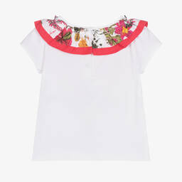 Patachou-Girls White Cotton Ruffle T-Shirt | Childrensalon Outlet