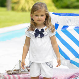 Patachou-Girls White Cotton Shorts Set | Childrensalon Outlet