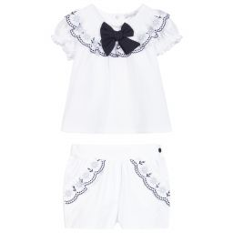 Patachou-Girls White Cotton Shorts Set | Childrensalon Outlet