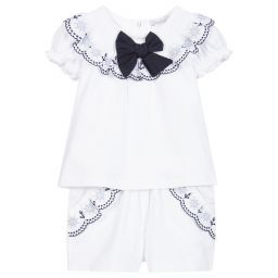 Patachou-Girls White Cotton Shorts Set | Childrensalon Outlet