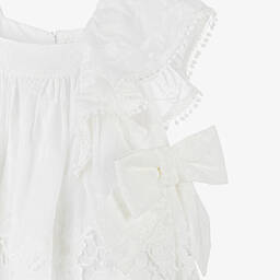 Patachou-فستان قطن ودانتيل مطرز لون أبيض | Childrensalon Outlet