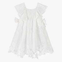 Patachou-فستان قطن ودانتيل مطرز لون أبيض | Childrensalon Outlet