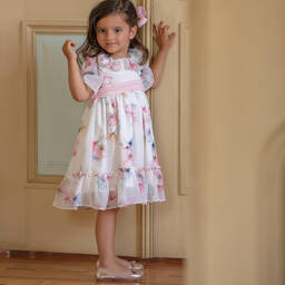 Patachou-Girls White Floral Chiffon Dress | Childrensalon Outlet