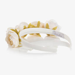 باتاشو-طوق للشعر ساتان لون أبيض مزين بورود للبنات | Childrensalon Outlet