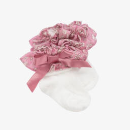 Patachou-Girls White Floral Ruffle Socks | Childrensalon Outlet