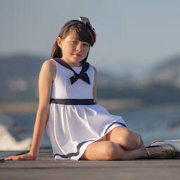 Patachou-Бело-синее хлопковое платье | Childrensalon Outlet