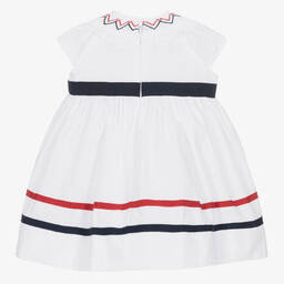 Patachou-Girls White & Navy Blue Cotton Dress | Childrensalon Outlet