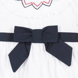 Patachou-Girls White & Navy Blue Cotton Dress | Childrensalon Outlet