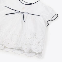 Patachou-Girls White & Navy Eyelet Ensemble | Childrensalon Outlet