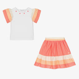 Patachou-Girls White & Pink Cotton Skirt Set | Childrensalon Outlet