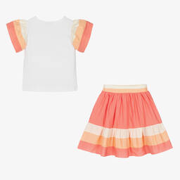 Patachou-Girls White & Pink Cotton Skirt Set | Childrensalon Outlet