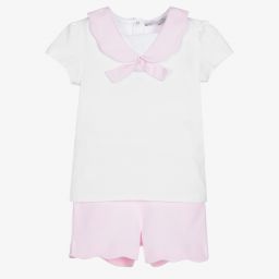 Patachou-طقم شورت قطن لون أبيض وزهري للبنات | Childrensalon Outlet