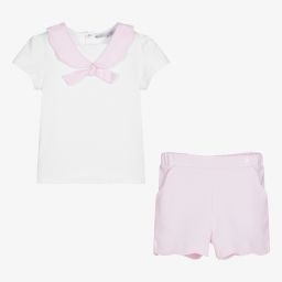 Patachou-طقم شورت قطن لون أبيض وزهري للبنات | Childrensalon Outlet