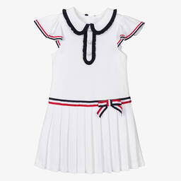 Patachou-Girls White Pleated Cotton Dress | Childrensalon Outlet