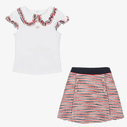 Patachou-Girls White & Red Skirt Set | Childrensalon Outlet