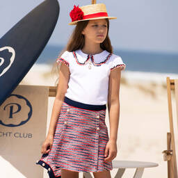 Patachou-Girls White & Red Skirt Set | Childrensalon Outlet
