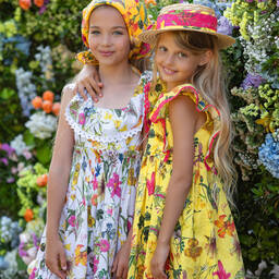 Patachou-Girls Yellow Botanical Cotton Dress | Childrensalon Outlet