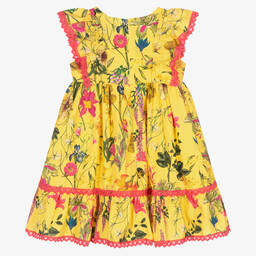 Patachou-Girls Yellow Botanical Cotton Dress | Childrensalon Outlet