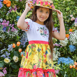 Patachou-Girls Yellow Botanical Cotton Dress | Childrensalon Outlet