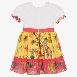 Patachou-Girls Yellow Botanical Cotton Dress | Childrensalon Outlet