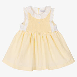 Patachou-Girls Yellow Cotton Seersucker Dress | Childrensalon Outlet