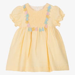 Patachou-Girls Yellow Cotton Seersucker Dress | Childrensalon Outlet