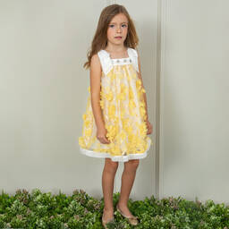Patachou-Girls Yellow Embroidered Floral Dress | Childrensalon Outlet