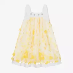 Patachou-Girls Yellow Embroidered Floral Dress | Childrensalon Outlet