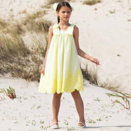 Patachou-Girls Yellow Embroidered Tulle Dress | Childrensalon Outlet