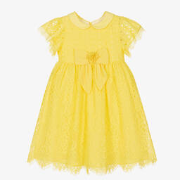 Patachou-Girls Yellow Floral Lace Dress | Childrensalon Outlet