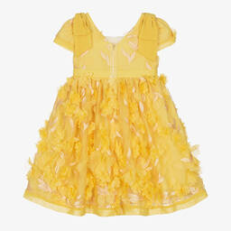 Patachou-فستان تول لون أصفر مطرز بورود | Childrensalon Outlet