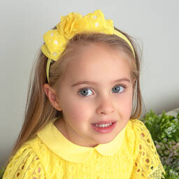 باتاشو-طوق للشعر مزين بفيونكة دانتيل لون أصفر | Childrensalon Outlet