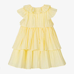 Patachou-Girls Yellow Pleated Cotton Dress | Childrensalon Outlet
