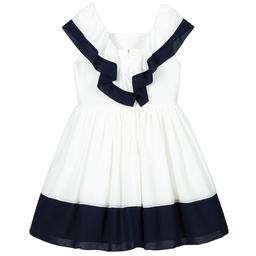Patachou-Ivory & Blue Crêpe Dress | Childrensalon Outlet