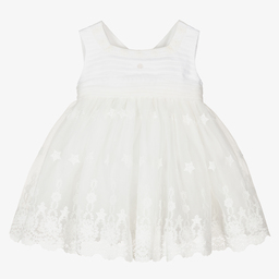 Patachou-فستان قطن وكتان وتول لون عاجي باهت | Childrensalon Outlet