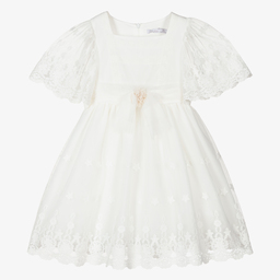 Patachou-Ivory Embroidered Tulle Dress | Childrensalon Outlet