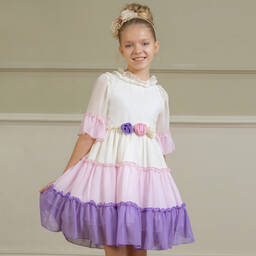 Patachou-Ivory & Pink Chiffon Dress | Childrensalon Outlet